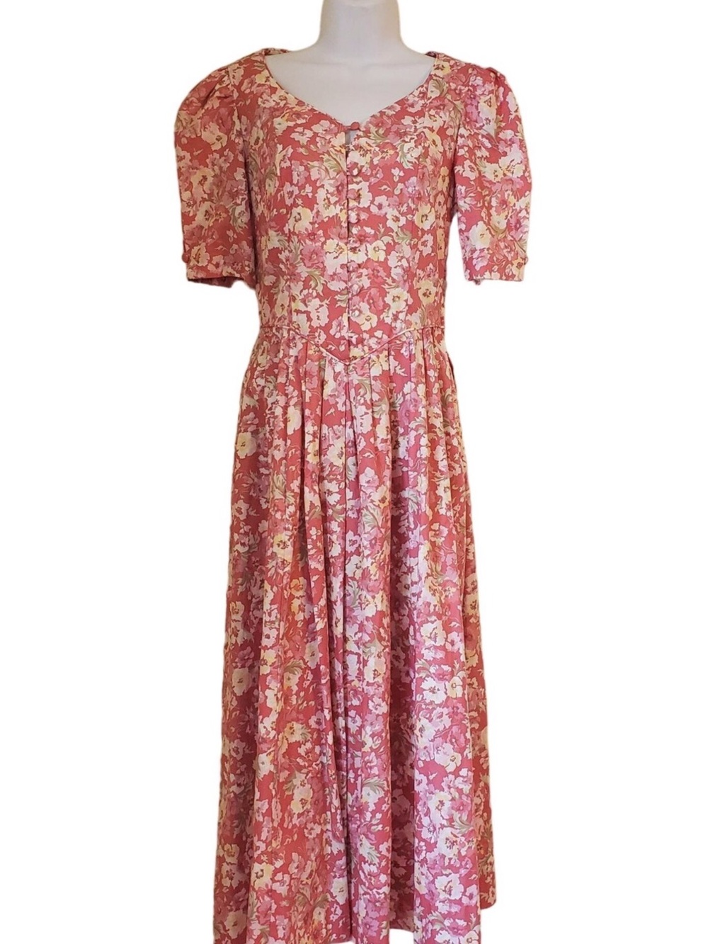 Laura Ashley VTG Floral Prairie Cottagecore 80’s MIDI Dress 12